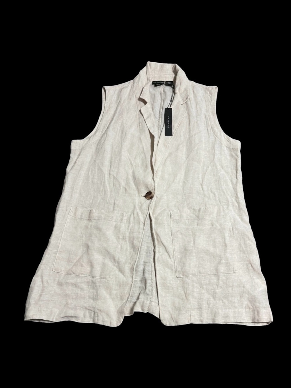 Tahari Women's Beige Sleeveless
100% Linen Vest Mid-Length
Button Pockets Size M